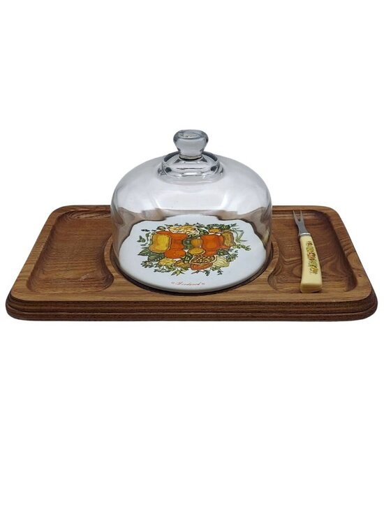 Goodwood Other - Vintage 1970s Goodwood Spice Of Life Cheese Board Set W/ Glass Dome Lid & Fork